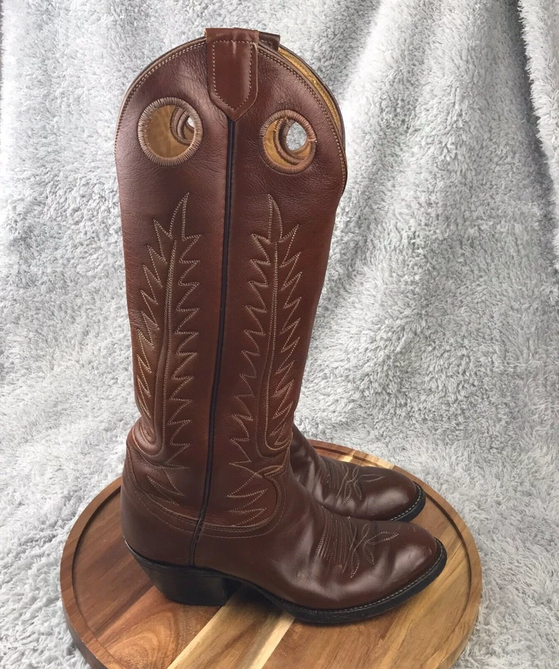 Винтажные женские сапоги 70-х Tony Lama 14 дюймов Buckaroo 5B коричневая кожа ковбойские вестерн - Изображение 1 из 4