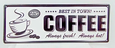 Coffee Best in Town Enamelware Metal Sign White with Black Letters Hanging 16x6" - Image 1 of 2