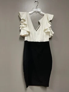 Fashion Nova "Achieving My Goals Ruffle Dress" Black and White Large - Picture 1 of 2