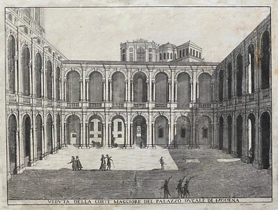 MODENA 1790 Originale Antica G. Silvestre Acquaforte Bulino Corte Palazzo Ducale - Immagine 1 di 4