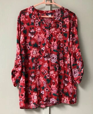 Túnica Popover Campesina Boho Floral Roja Ediciones Básicas Talla XL Manga 3/4 Nueva Foto 1 de 4