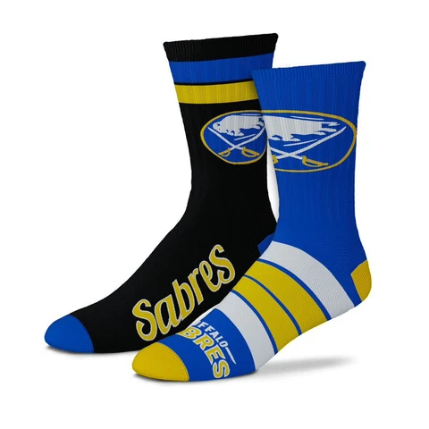 Buffalo Sabres Sabretooth Royal Yellow Socks Size Large Fits Size 10-13 Men 2 PK Cover
