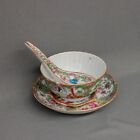 1800s Chinese Rose Medallion Soup Bowl Saucer Spoon & Rest/Butter Pat 4Pcs