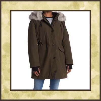 BCBGeneration Faux Fur Trim Hooded Parka Jacket Size M - Image 1 of 4