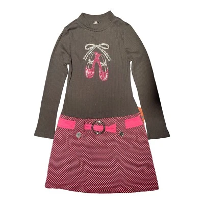 Pink & Violet Dress Girls Size L 10/12 Black/Pink Dress W/ Belt & Silver Loop GC - Image 1 of 4