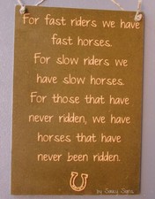 Horses Fast & Slow Sign ~ Pony Little Float Rug Shoe Saddle Cloth Wooden Country