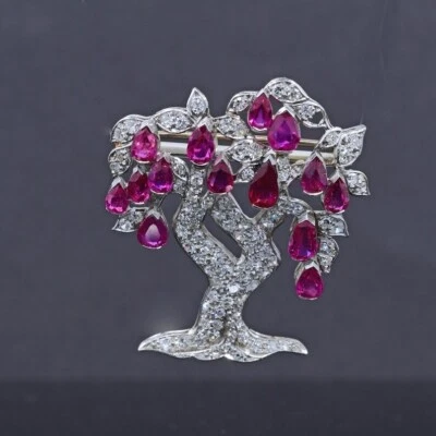 6.75CT Ruby & 3.60CT Sapphire Fabulous Tree Design Women Brooch In 935 Silver - Image 1 of 4