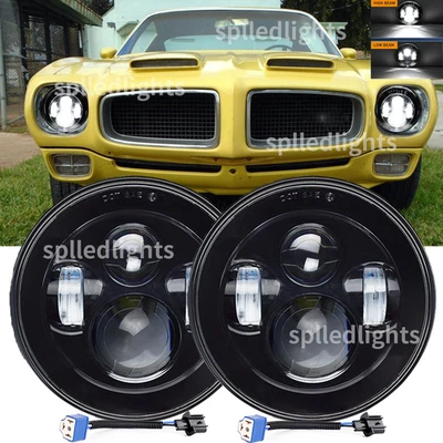 Pair Fit for Pontiac Firebird 1970-1976 7'' LED Headlights Hi-Lo Beam DOT - Image 1 of 4
