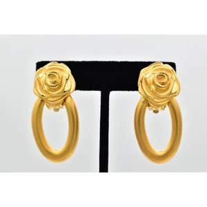 Orecchini Givenchy Vintage Rosa Clip On Oro Spazzolato Fiore Grosso Firmati BinAG - Foto 1 di 12