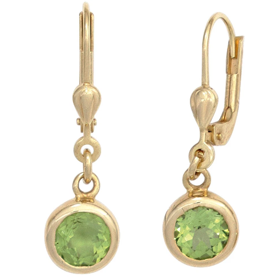 Boutons 585 Gold Gelbgold 2 PERIDOTE grün Ohrringe Ohrhänger