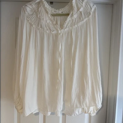 Blusa Anthropologie Mostaza Semilla Poetas Marfil Cuello Corbata Dobladillo Alto Bajo Top Reunido M Foto 1 de 4