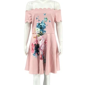 Ted Baker Dress Womens 4 US 10 Pink Floral Sirenta Raspberry Bardot Romantic - Picture 1 of 10