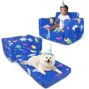 Kids Couch, 2-in-1 Toddler Sofa Fold Out, Soft Toddler Chair for Boys and Gir... - Picture 1 of 7