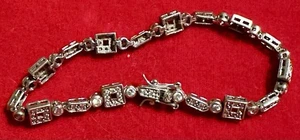 DIAMOND Bracelet Sterling Silver 7 & 1/4” Long Modern Design w Double Lock - Picture 1 of 3