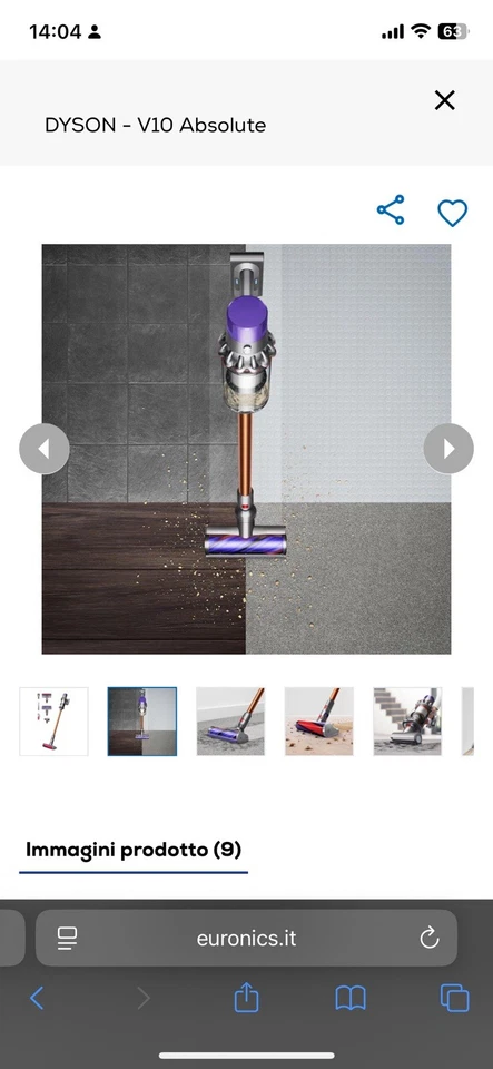 Dyson Cyclone V10 Absolute Aspirapolvere Senza Filo - Rame/Nichel (448883-01) - Immagine 1 di 1