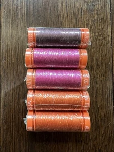 New - SEWING THREAD LOT- 5 Small Spools-Aurifil Cotton 50wt Purple, Orange VTG - Picture 1 of 2