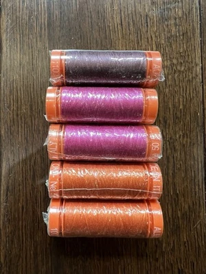 New - SEWING THREAD LOT- 5 Small Spools-Aurifil Cotton 50wt Purple, Orange VTG - Image 1 of 2
