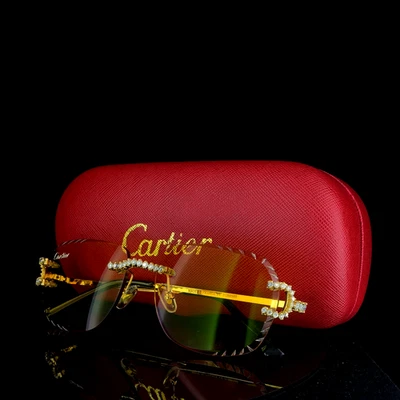 100%UV Yellow Lens Iced Out Sunglasses Men's Bling VVS Moissanite 925Silver Gold - Image 1 of 2