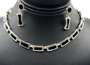 Conjunto de collar chocker y pendientes colgantes de plata de ley 925/ónix negro México - Imagen 1 de 13