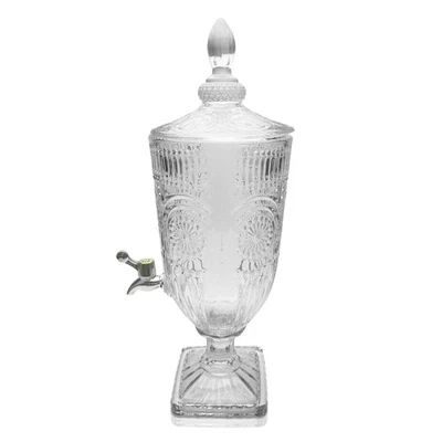 3L Glass Juice Jar Beverage Dispenser Relief Carved Flowers for Cool /Hot Drinks