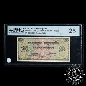 1938 - 25 PESETAS - Burgos - Pick 111a Serie D - PMG 25 - Picture 1 of 2