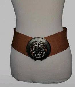 Cinturón elástico marrón de 3" de colección de los años 80 tono dorado hebilla de 4" XLARGE boho decorativo - Imagen 1 de 8