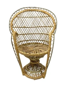 Vintage Wicker Rattan Peacock Fan Back Rattan Chair Doll Plant Stand Boho Decor - Picture 1 of 5