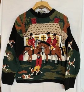 Suéter De Colección Miller Años 90 Caballo Ecuestre Novedad Talla Grande Ramie Algodón Tejido EE. UU. - Imagen 1 de 16
