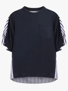 SACAI cotton poplin x cotton jersey t shirt in navy stripe size JP2/UK10 - Picture 1 of 14