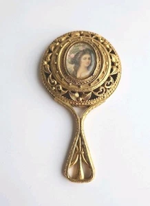 Vintage/Antique? Victorian Beautiful Lady Hand Mirror Goldtone Brass 4" (425-28) - Picture 1 of 11