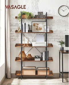 Rustic Wood Bookcase Bookshelf 5 Tier Industrial Storage Display Shelving Unit - Picture 1 of 8