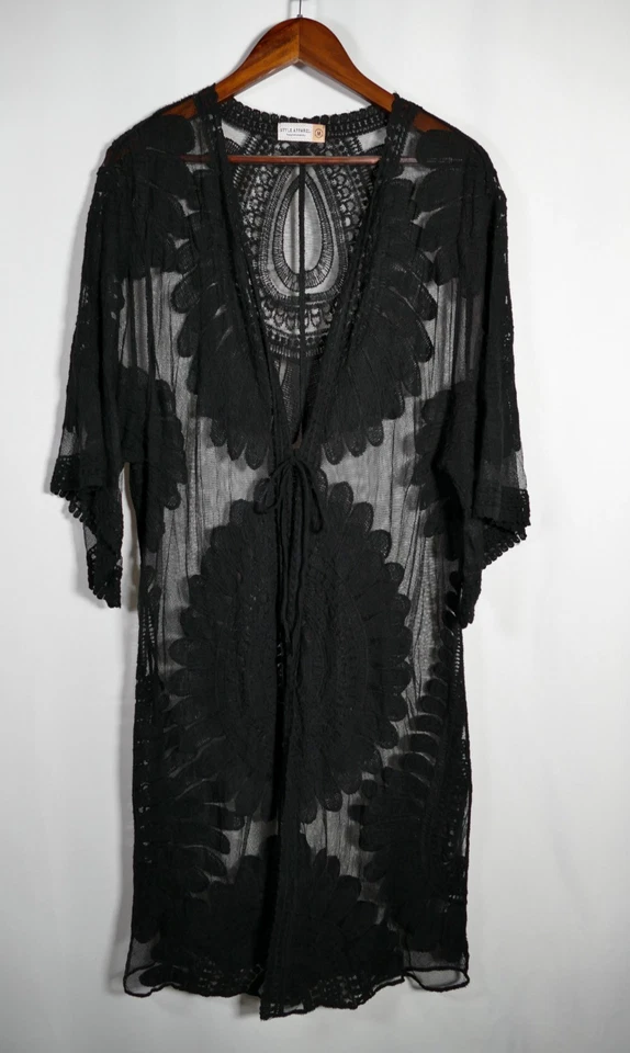 Style Apparel Womens Lace Sheer Duster Cardigan Size M Black Mesh Whimsigoth - Image 1 of 4