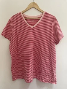 Laura Scott Women's Striped Cotton Blend V-Neck Short Sleeve Shirt Pink 16/18W - Picture 1 of 4