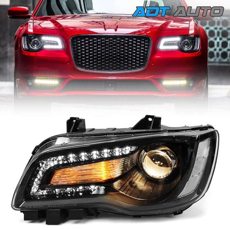 Halogen Black Projector DRL Headlight For Chrysler 300 2015-2023 w/ Bulb Driver Foto 1 de 4