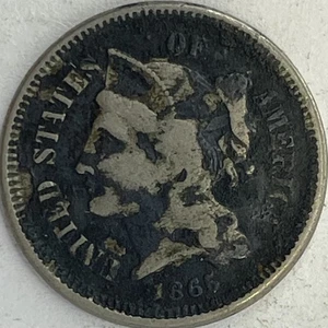 1865 NICKEL THREE CENT COIN - Picture 1 of 2