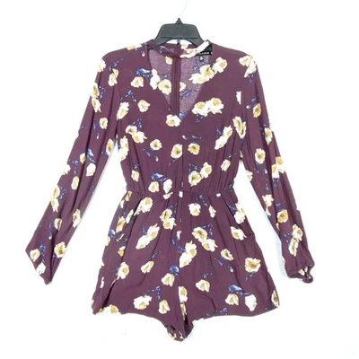 Kendall & Kylie Floral Mameluco Juniors XS Granate Cuello en V Gargantilla Escote Recorte Foto 1 de 4