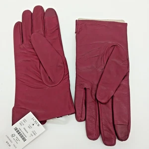Maroon Leather Driving Gloves J Crew Red Ladies Lined New Winter Size Large - Picture 1 of 10