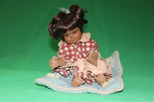 Fully Dressed Doll On Picnic Blanket With Brown Hair - Picture 1 of 2