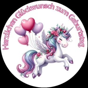 Tortenaufleger essbar Fondant rund 20cm Durchmesser! Geburtstag Einhorn Mädchen - Bild 1 von 2