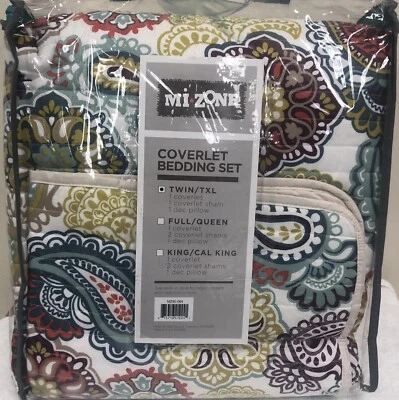 MI ZONE Coverlet Bedding Set; Coverlet, Sham & Dec Pillow Twin/TXL Paisley Decor - Image 1 of 4