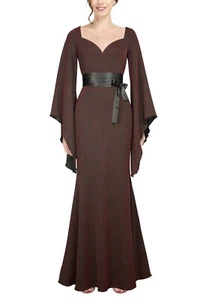 Tall Burgundy Fishtail Glitter Sparkle Gothic Mermaid Evening Batwing Maxi Dress - Picture 1 of 5