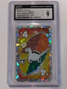2022 MATTEL UNO VEEFRIENDS DYNAMIC DINOSAUR DRAW 4 SPECTACULAR LAVA FOIL CGC 9 - Picture 1 of 2