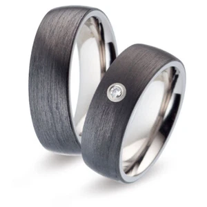 Titanfactory Titan Trauringe mit TF120 mit Carbon 1 Brill. ges. 0.03 ct. w/si  - Picture 1 of 1