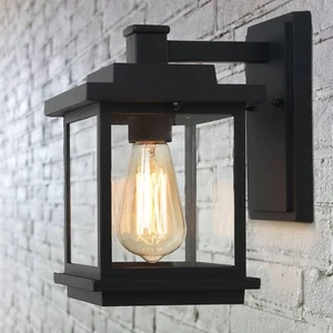 LNC Square 1-Light Black Outdoor Wall Lantern Sconce with Clear Glass Shade - Picture 1 of 8