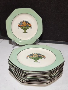 SET OF 12- C4805 Wedgwood England Octagon Green Fruit Basket Luncheon Plates - Picture 1 of 11