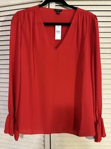 NWT Ann Taylor Red Crepe Blouse - Women's L - Picture 1 of 9