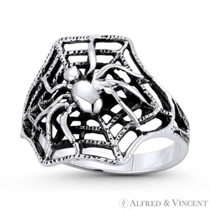 Anillo gótico distintivo de plata esterlina .925 dije araña sobre tela de arácnido - Imagen 1 de 1