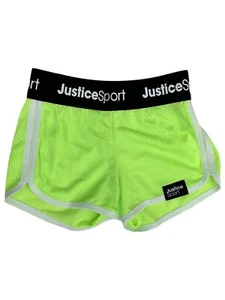 Justice Sport Girls Neon Lime Green & White Athletic Running Shorts - Picture 1 of 1