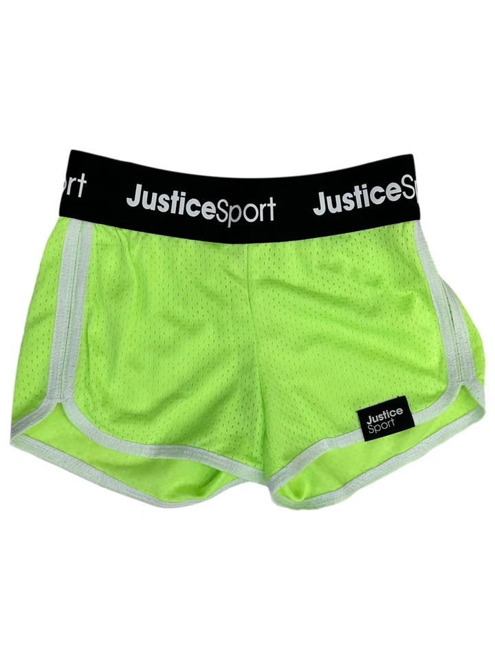 Justice Sport Girls Neon Lime Green & White Athletic Running Shorts - Image 1 of 1
