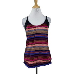 Athleta Capri Stripe Blousy Tankini Womens 34 B/C Shelf Bra Padded Strappy Back - Picture 1 of 15